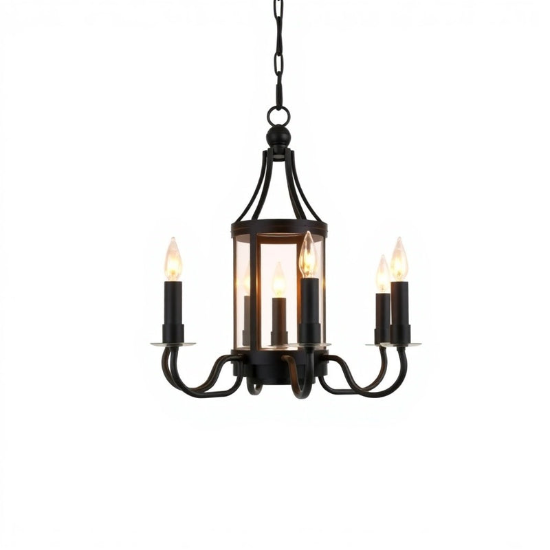 Hampton Bay KH-001L-BK Candelabro Winfield Negro 6 Luces Jaula Geométrica — imagen 1
