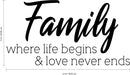 Vinyl Wall Art Decal - Family Where Life Begins & Love Never Ends - 12" x 23" - Inspirational Household Decoration Living Room Bedroom Indoor Outdoor Sticker Wall Decals for Home Decor 4