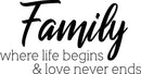 Vinyl Wall Art Decal - Family Where Life Begins & Love Never Ends - 12" x 23" - Inspirational Household Decoration Living Room Bedroom Indoor Outdoor Sticker Wall Decals for Home Decor 1