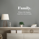 Vinyl Wall Art Decal - Family Where Life Begins And Love Never Ends - 12" x 22" - Modern Inspirational Quote Sticker For Home Apartment Living Room Bedroom Dining Room 2
