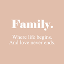 Vinyl Wall Art Decal - Family Where Life Begins And Love Never Ends - 12" x 22" - Modern Inspirational Quote Sticker For Home Apartment Living Room Bedroom Dining Room 1