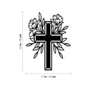Vinyl Wall Art Decal - Cross With Flowers - Modern Inspirational Spiritual Figure Sticker For Home Office Church Living Room Bedroom Decor 4