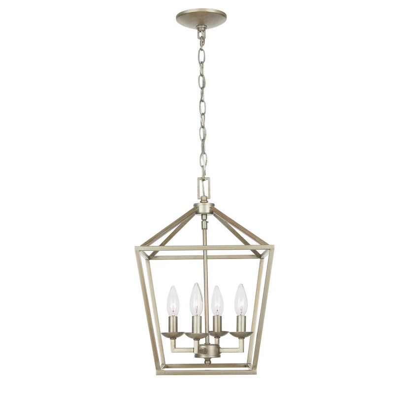 Weyburn 4-Light Antique Silver Leaf Farmhouse Chandelier Light Fixture with Caged Metal Shade - 1004121472