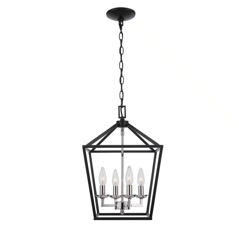 Weyburn 4-Light Black and Polished Chrome Farmhouse Chandelier Light Fixture with Caged Metal Shade - 1004121627