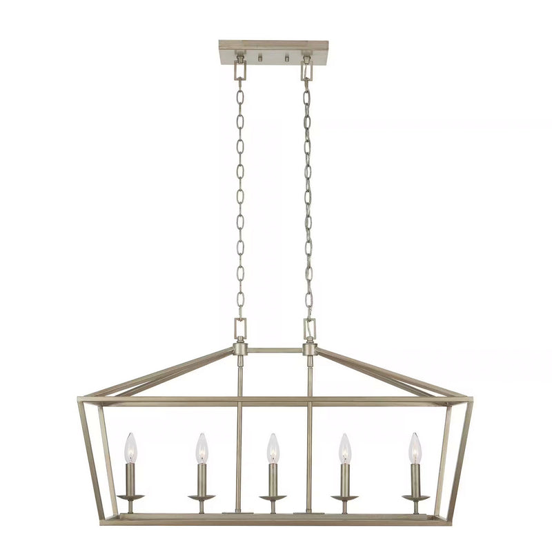 Weyburn 36 in. 5-Light Antique Silver Leaf Farmhouse Linear Chandelier Light Fixture with Caged Metal Shade - 1004121631