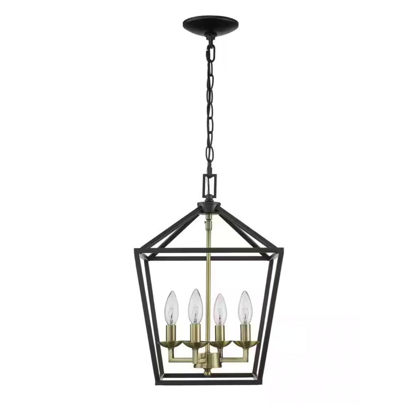 Weyburn 4-Light Black and Gold Farmhouse Chandelier Light Fixture with Caged Metal Shade - 1006324064