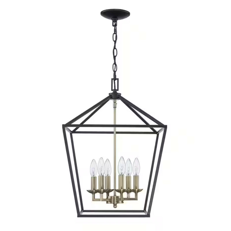 Weyburn 6-Light Black and Gold Farmhouse Chandelier Light Fixture with Caged Metal Shade - 1006324081