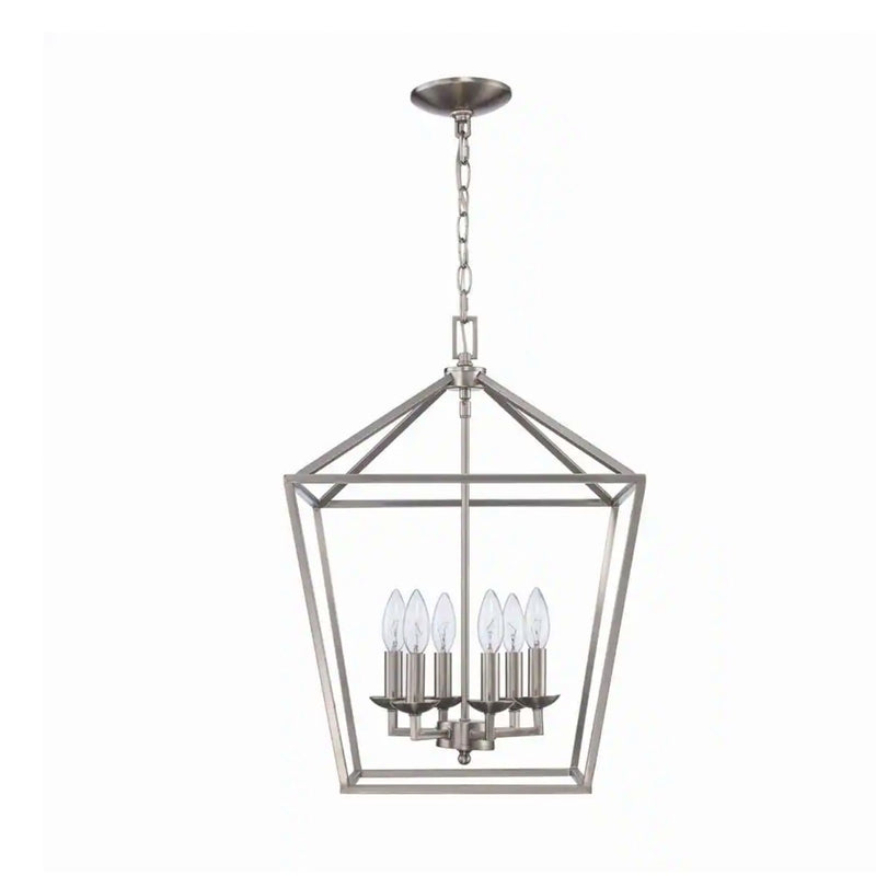 Weyburn 6-Light Brushed Nickel Farmhouse Chandelier Light Fixture with Caged Metal Shade - 1006324083