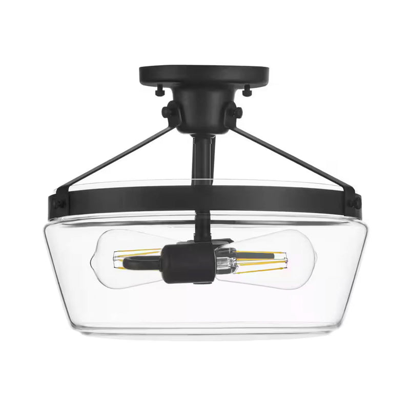 Hampton Bay KES8202AX-01 13" Lámpara Semi-Empotrada Negra Mate Vidrio Transparente | MiOfertas
