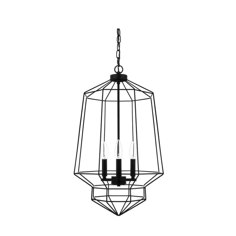 Winfield 3-Light Black Caged Chandelier Light Fixture with Geometric Metal Shade - 1009098556