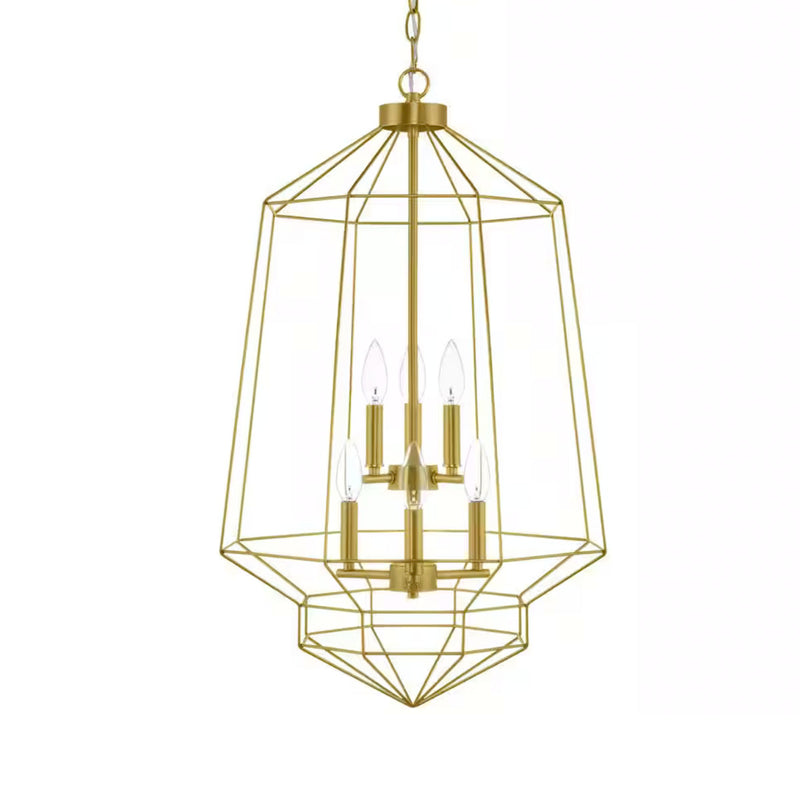Winfield 6-Light Gold Caged Tier Chandelier Light Fixture with Geometric Metal Shade - 1009098821