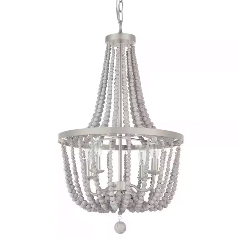 Hampton Bay HDP00705BN Lámpara de Araña Adelaide 4 Luces Cuentas Madera Blanco Envejecido Níquel Cep | MiOfertas