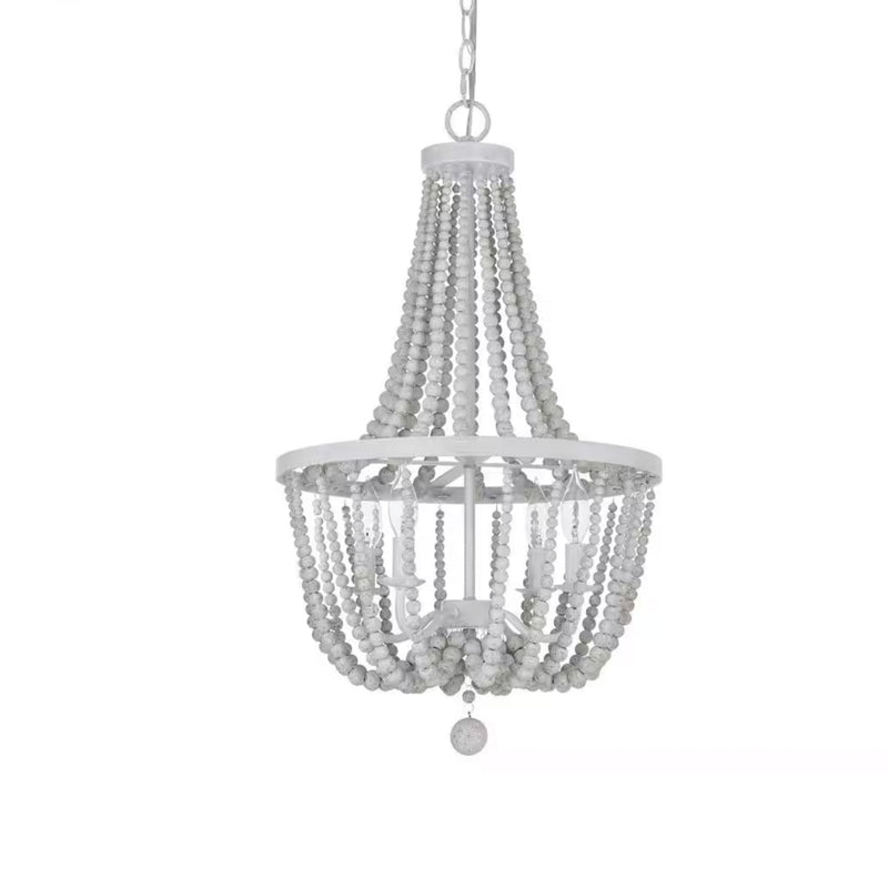 Hampton Bay HDP00705WW Lámpara Colgante Adelaide 4 Luces Cuentas Madera Blanca | MiOfertas