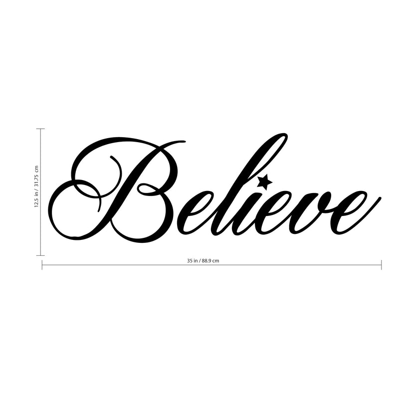 Chic Holiday Believe Vinyl Wall Art Decal - 12.5" x 35" Decoration Vinyl Sticker - Black 3