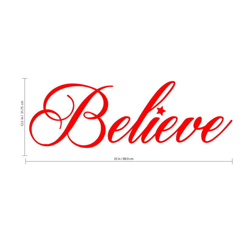 Chic Holiday Believe Vinyl Wall Art Decal - 12.5" x 35" Decoration Vinyl Sticker - Red 4