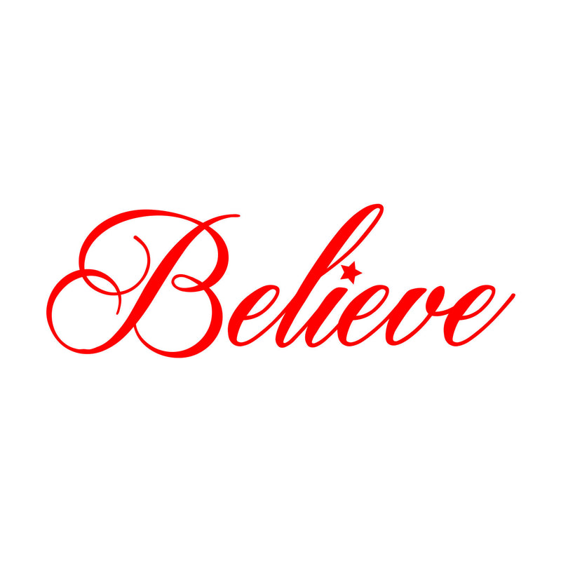 Chic Holiday Believe Vinyl Wall Art Decal - 12.5" x 35" Decoration Vinyl Sticker - Red 3