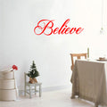 Chic Holiday Believe Vinyl Wall Art Decal - 12.5" x 35" Decoration Vinyl Sticker - Red 1