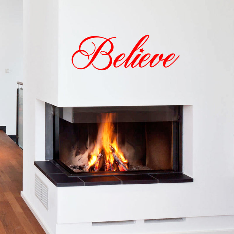 Chic Holiday Believe Vinyl Wall Art Decal - 12.5" x 35" Decoration Vinyl Sticker - Red 2