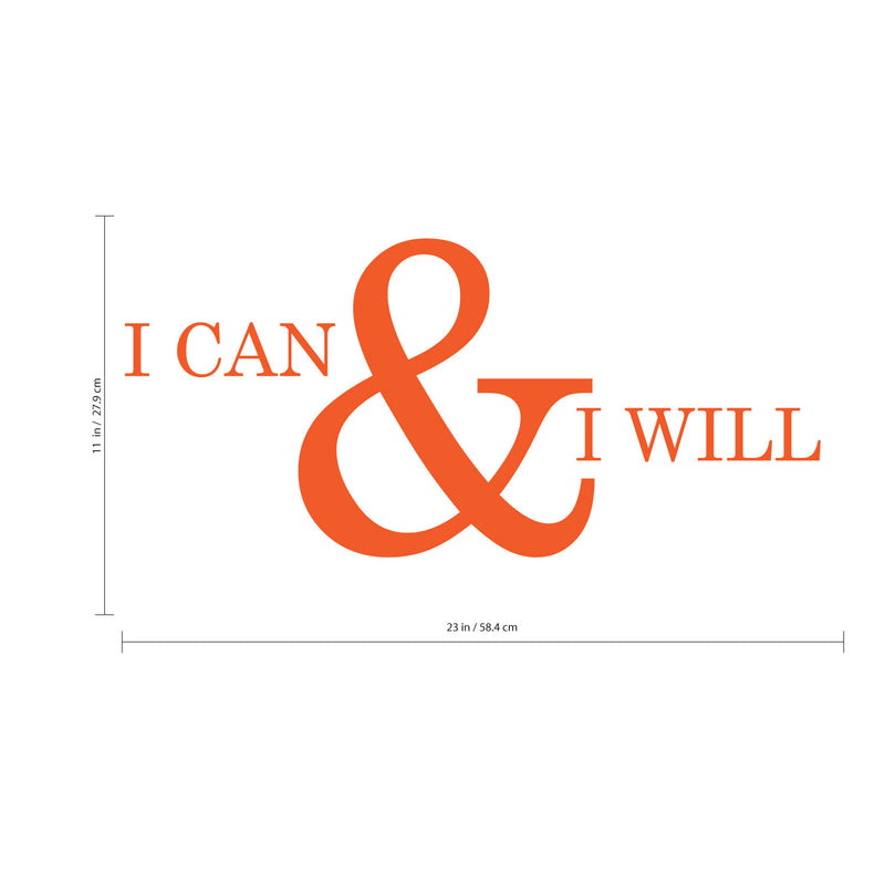 Motivational and Inspirational do it Yourself Art Decal/Large I can and I Will 11" x 23" Wall Decoration Vinyl Sticker (Orange) 1