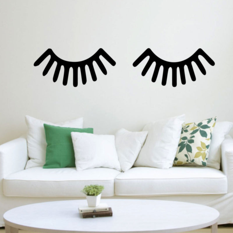 Large Children Baby Room Sleeping Eye Eyelash Vinyl Wall Art Decal - 12.8" x 27" Decoration Vinyl Sticker- Black 1