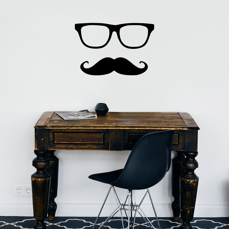 Men’s Glasses Mustache Silhouette - Wall Art Decal - 15.5.5" x 23.5" Decoration Vinyl Sticker - Living Room Wall Decor - Office Wall Decoration 2