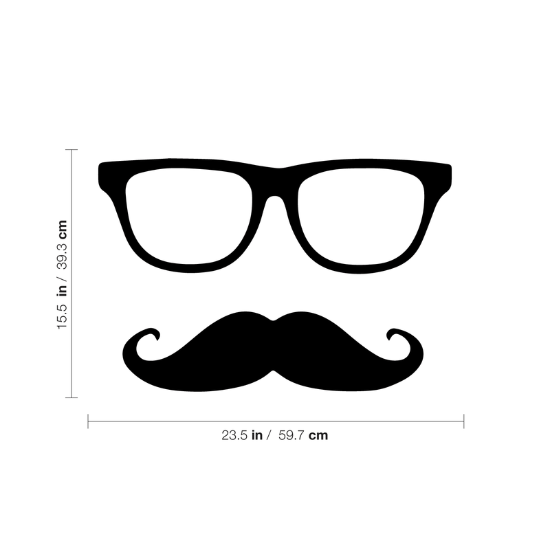 Men’s Glasses Mustache Silhouette - Wall Art Decal - 15.5.5" x 23.5" Decoration Vinyl Sticker - Living Room Wall Decor - Office Wall Decoration 4