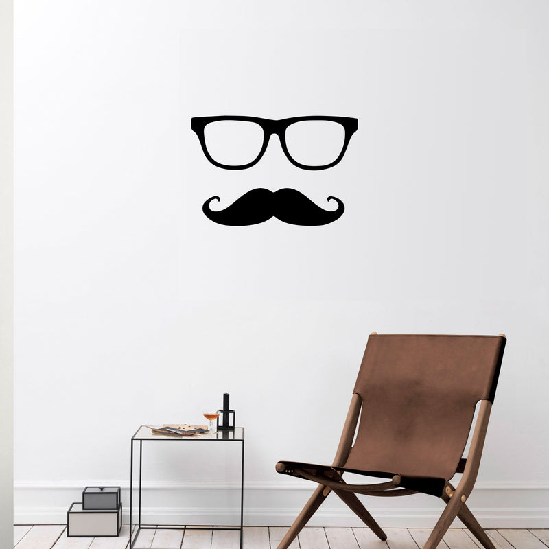 Men’s Glasses Mustache Silhouette - Wall Art Decal - 15.5.5" x 23.5" Decoration Vinyl Sticker - Living Room Wall Decor - Office Wall Decoration 3