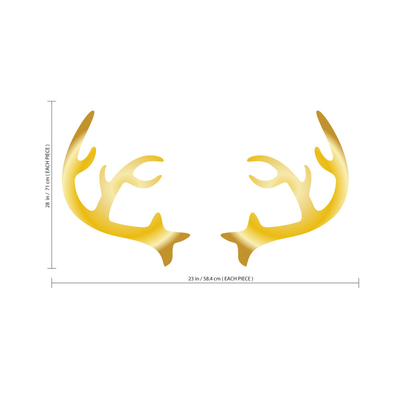 Chic Holiday Christmas Reindeer - Deer Antler Vinyl Wall Art Decal - 28" x 23" Decoration Vinyl Sticker - Gold 1