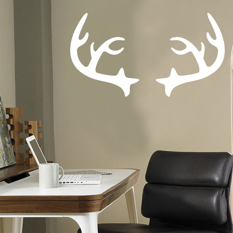 Chic Holiday Christmas Reindeer - Deer Antler Vinyl Wall Art Decal - 28" x 23" Decoration Vinyl Sticker - White 3