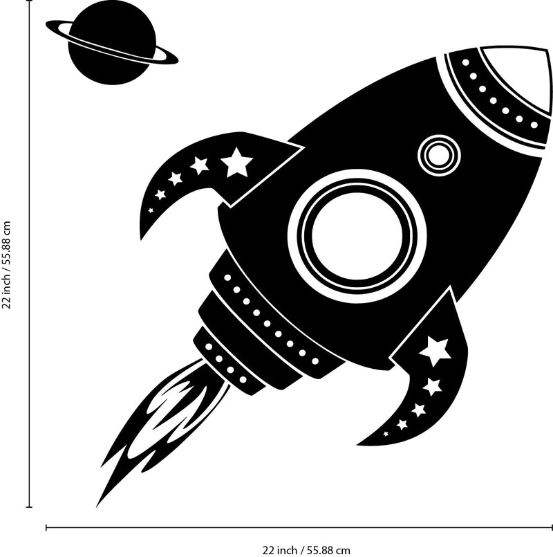 Imprinted Designs Vinyl Wall Decal Sticker Art - Spaceship Rocket and Planet - 22" x 22" - Kids Room Wall Art - Children’s Bedroom Decor - Boys Nursery Decoration 1