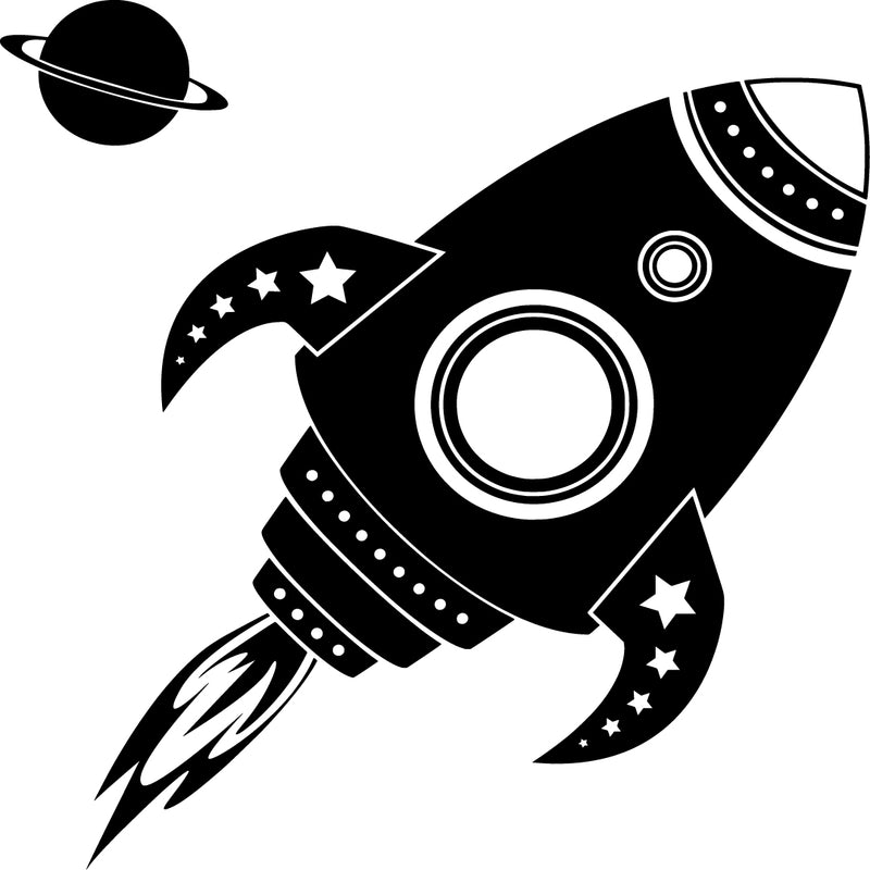 Vinyl Wall Decal Sticker Art - Spaceship Rocket and Planet - Kids Room Wall Art - Children's Bedroom Decor - Boys Nursery Decoration 1