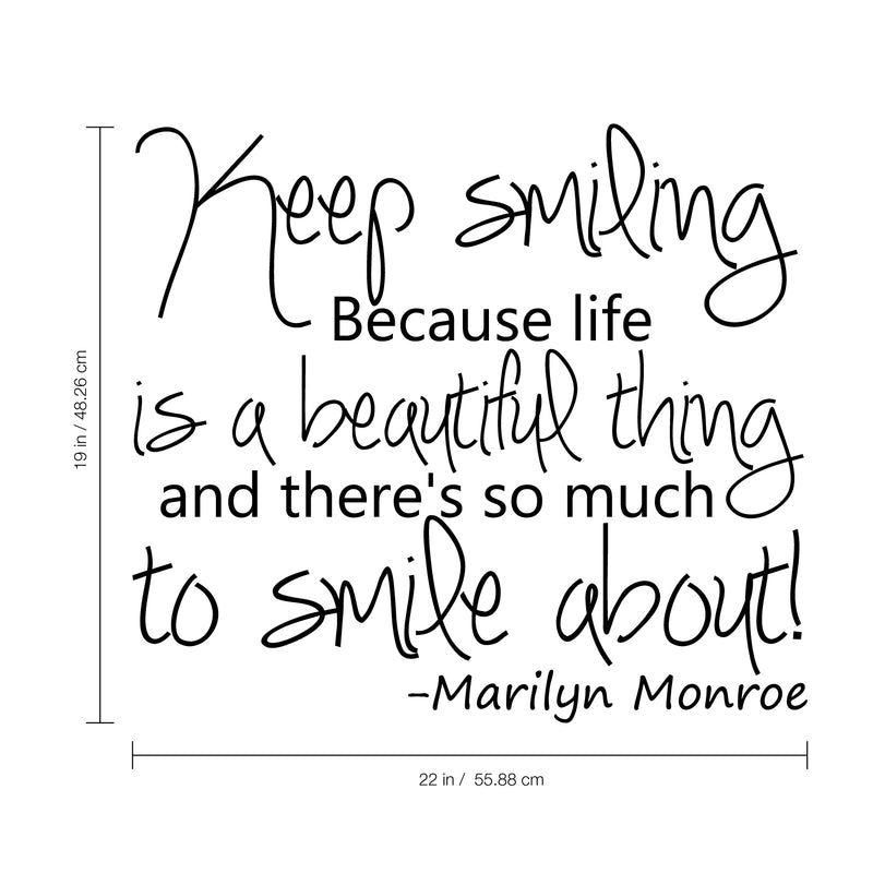 Imprinted Designs Keep Smiling Because Life is a Beautiful Thing - Marilyn Monroe Wall Decal 5