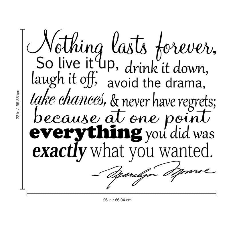 Nothing Lasts Forever... Inspirational Quote Vinyl Wall Art Decal - Decoration Vinyl Sticker - Marilyn Monroe Quote Vinyl Decal - Fashion Quote Vinyl Decal Sticker 4