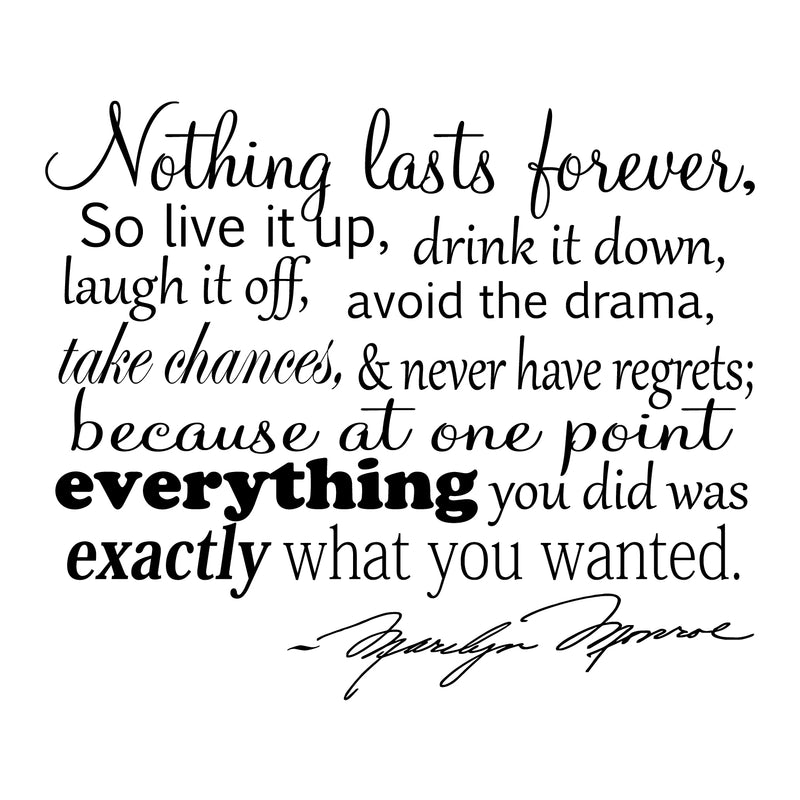 Nothing Lasts Forever. Marilyn Monroe Quote Vinyl Wall Decal Sticker Art 3
