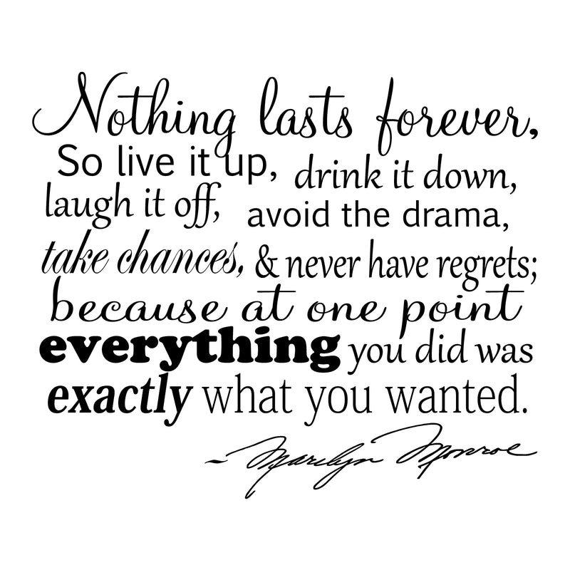 Nothing Lasts Forever... Inspirational Quote Vinyl Wall Art Decal - Decoration Vinyl Sticker - Marilyn Monroe Quote Vinyl Decal - Fashion Quote Vinyl Decal Sticker 1