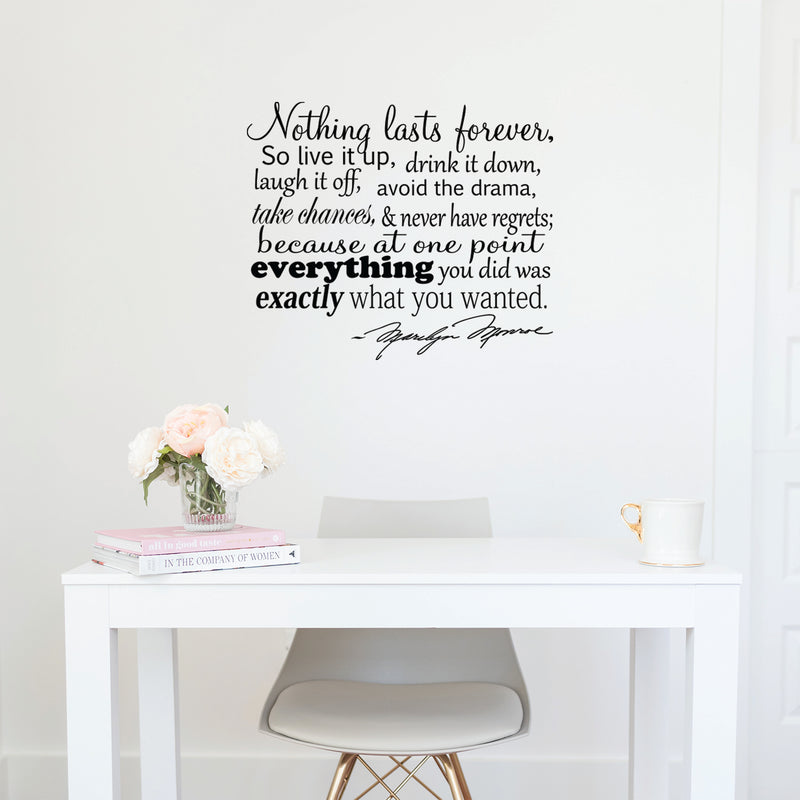 Nothing Lasts Forever. Marilyn Monroe Quote Vinyl Wall Decal Sticker Art 4