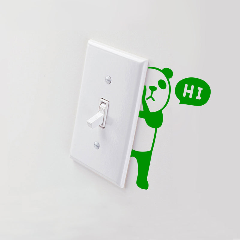 Panda Bear with Hi Quote Wall Art Decal - 1.8" x 3.3" Decoration Vinyl Sticker - Cute Panda Light Switch Vinyl Sticker - Laptop Skin - Kid’s Room Wall Art Decoration (1.8" x 3.3"; Green) 3