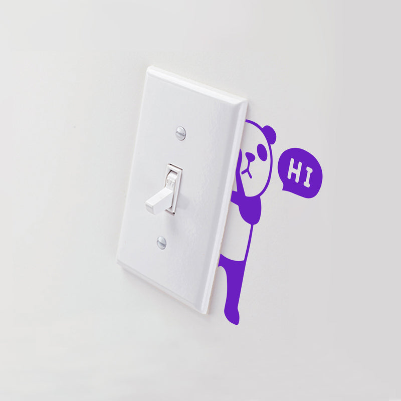 Panda Bear with Hi Quote Wall Art Decal - 1.8" x 3.3" Decoration Vinyl Sticker - Cute Panda Light Switch Vinyl Sticker - Laptop Skin - Kid’s Room Wall Art Decoration (1.8" x 3.3"; Purple) 2