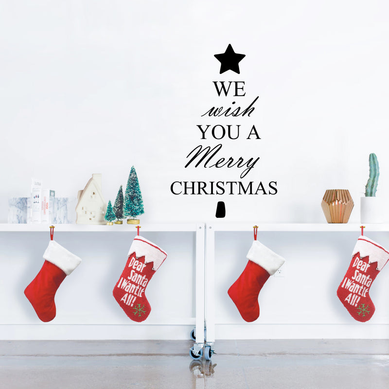 We Wish You A Merry Christmas Vinyl Wall Art Decal - 34.5" x 23.5" Decoration Vinyl Sticker - Green 2