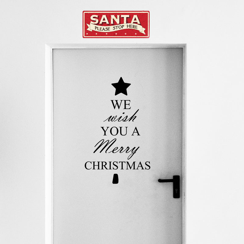 We Wish You A Merry Christmas Vinyl Wall Art Decal - 34.5" x 23.5" Decoration Vinyl Sticker - Green 3