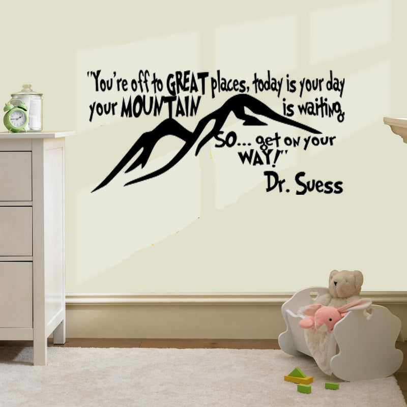 Imprinted Designs You’re Off to Great Places. Dr Seuss Quote Vinyl Wall Decal Sticker Art (Black; 15" X 42") 1