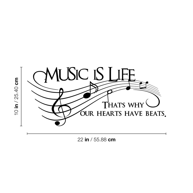 Imprinted Designs Music is Life. That’s Why Our Hearts Have Beats Vinyl Wall Decal Sticker Art 23" X 10" 1