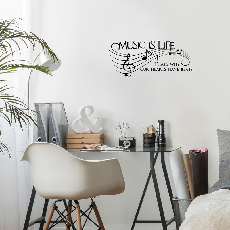 Imprinted Designs Music is Life. That’s Why Our Hearts Have Beats Vinyl Wall Decal Sticker Art 23" X 10" 2