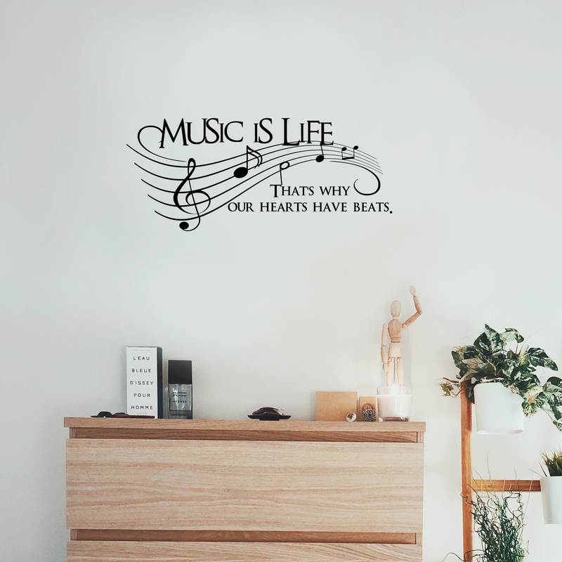 Imprinted Designs Music is Life. That’s Why Our Hearts Have Beats Vinyl Wall Decal Sticker Art 23" X 10" 3