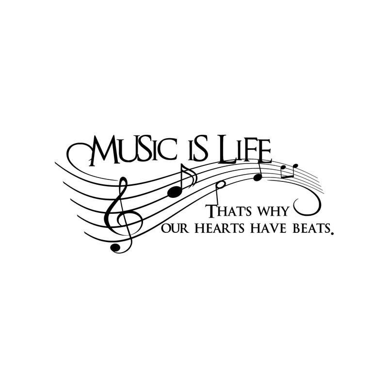 Imprinted Designs Music is Life. That’s Why Our Hearts Have Beats Vinyl Wall Decal Sticker Art 23" X 10" 5