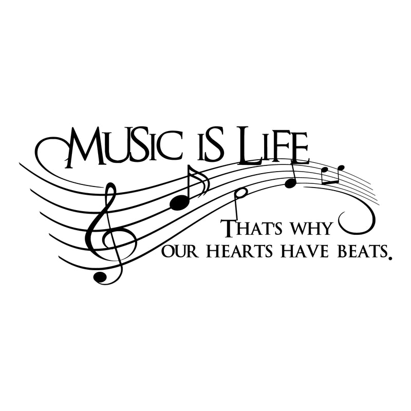 Imprinted Designs Music is Life. That’s Why Our Hearts Have Beats Vinyl Wall Decal Sticker Art 36" X 15" 2