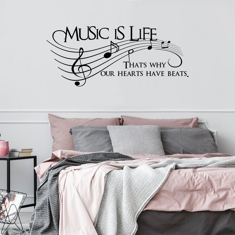 Imprinted Designs Music Is Life. That’s Why Our Hearts Have Beats Vinyl Wall Decal Sticker Art 26" X 60" 2