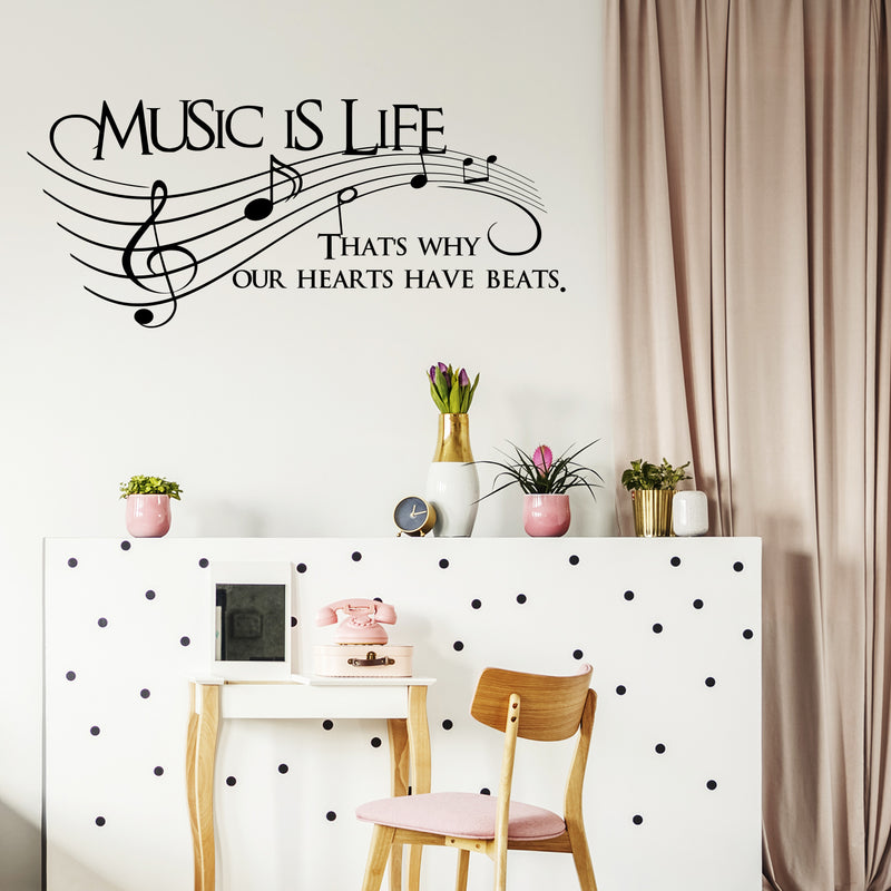 Imprinted Designs Music Is Life. That’s Why Our Hearts Have Beats Vinyl Wall Decal Sticker Art 26" X 60" 4