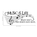 Imprinted Designs Music Is Life. That’s Why Our Hearts Have Beats Vinyl Wall Decal Sticker Art 26" X 60" 5