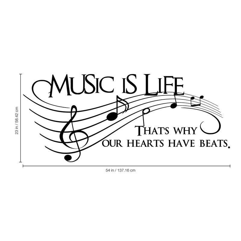 Imprinted Designs Music Is Life. That’s Why Our Hearts Have Beats Vinyl Wall Decal Sticker Art 26" X 60" 5